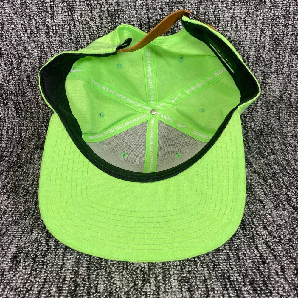 Nike Golf Hat Cap Neon Green Black Patch Leather Strapback Flat Bill Mens OSFM